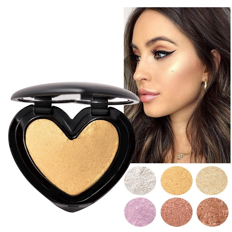 Pó Compacto Iluminador Heart - Toque de Glitter para Iluminar o Rosto