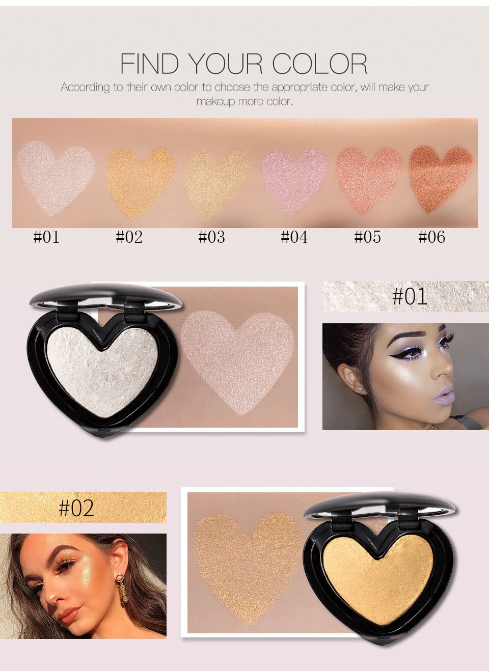 Pó Compacto Iluminador Heart - Toque de Glitter para Iluminar o Rosto