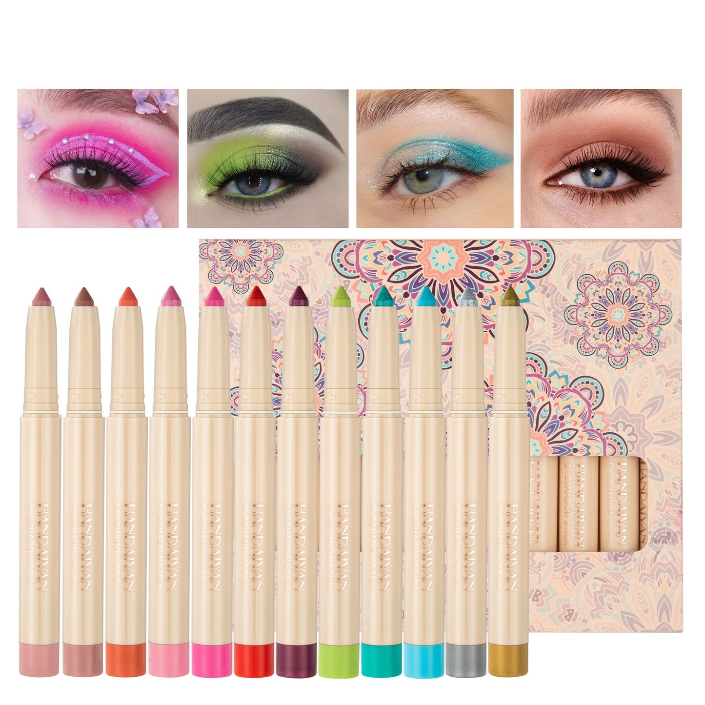 Kit 12 Sombras em Bastão - Brilho Intenso e Fácil Aplicação
