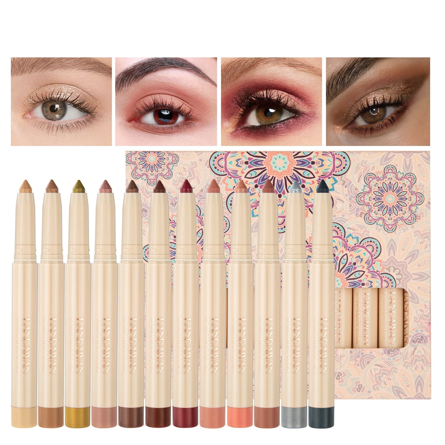 Kit 12 Sombras em Bastão - Brilho Intenso e Fácil Aplicação