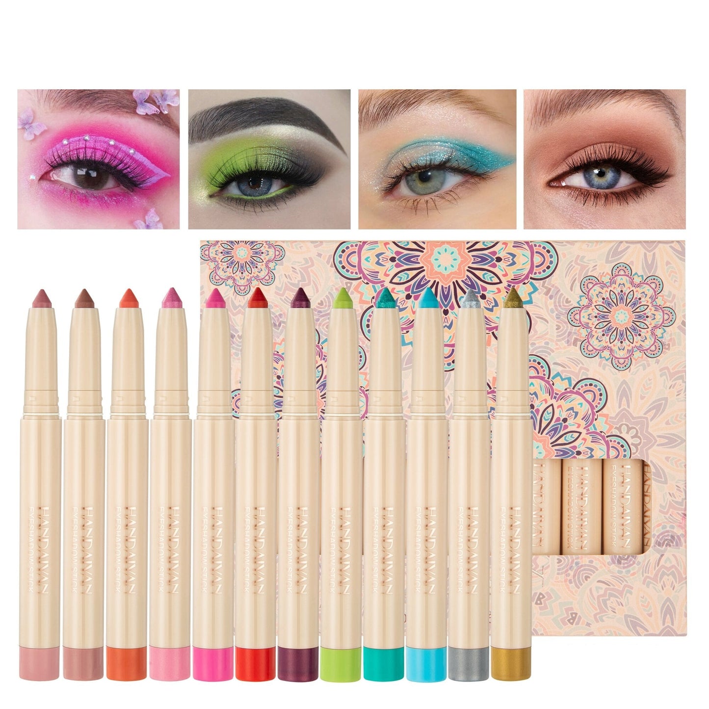 Kit 12 Sombras em Bastão - Brilho Intenso e Fácil Aplicação