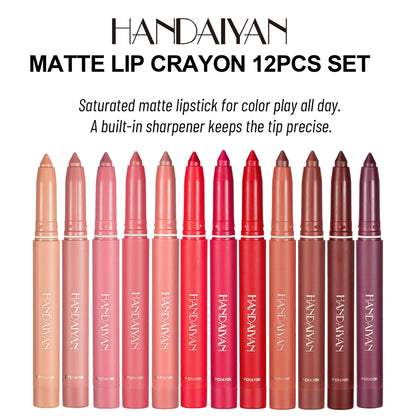 Kit 12 Lápis Labial Nude Matte - Variedade de Nudes Duradouros